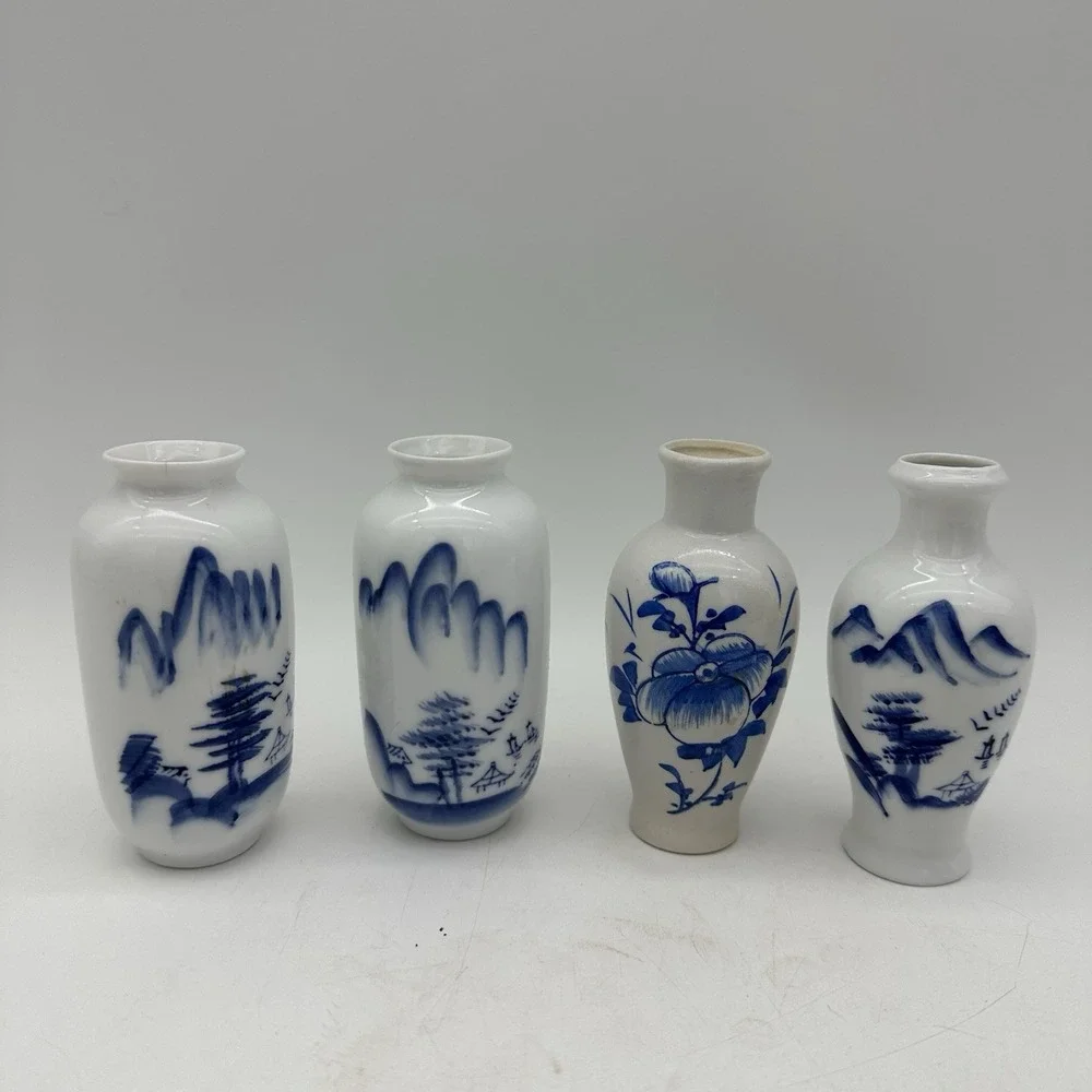 Lot Of 4 Vintage MCM Chinese Blue And White Chinoiserie Small 4